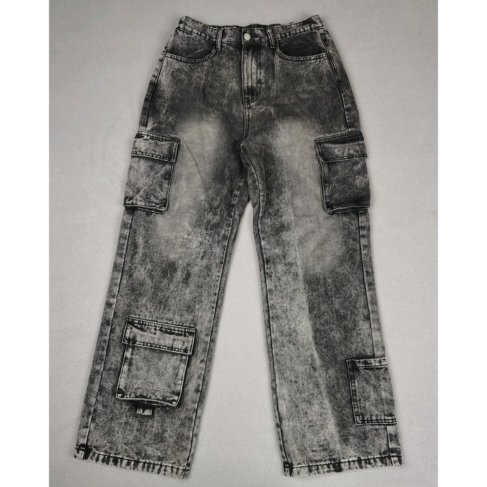 Y2K Charlotte Russe Cargo Pants Women Medium Black Baggy Denim Goth Emo Punk EC